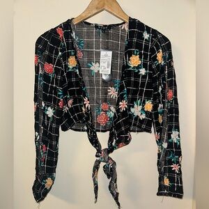 Floral Tie Front Two Piece Pants Set